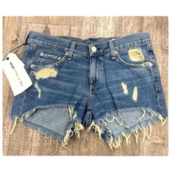 Rag & Bone Cut Off Winnie Distressed Denim Shorts - Picture 2 of 4